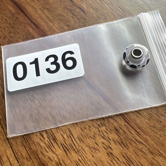 Trollbeads 925 Glass Clear White With Black Dots Single Bead Charm - Picture 5 of 5